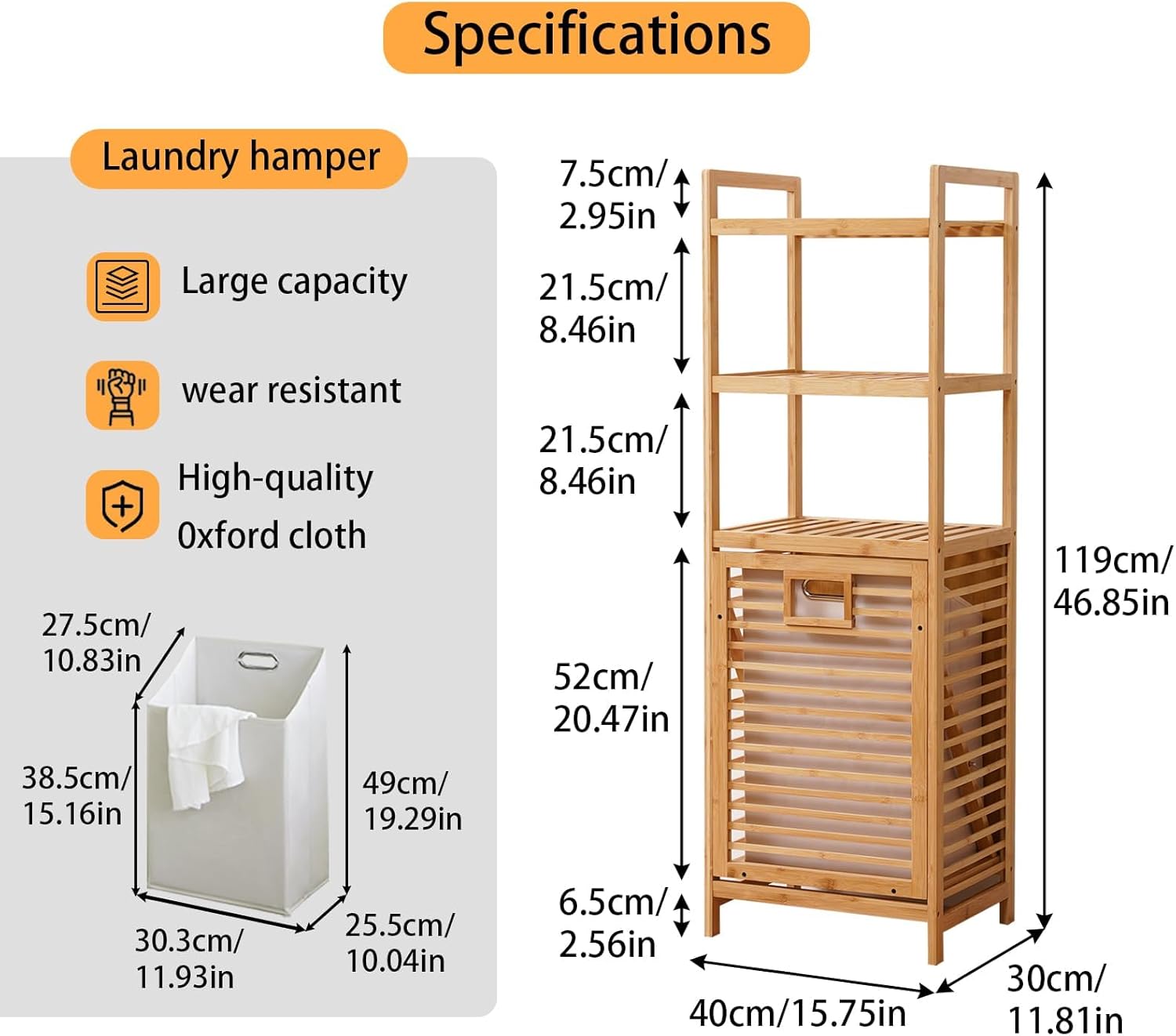 Laundry Hamper with 3 Tier Shelves & Tilt Out Basket, Laundry Baskets Organizer Hampers Bathroom Storage Shelf for Laundry Room, Bathroom, Guest Room (3-Tier Small) - NestledHome