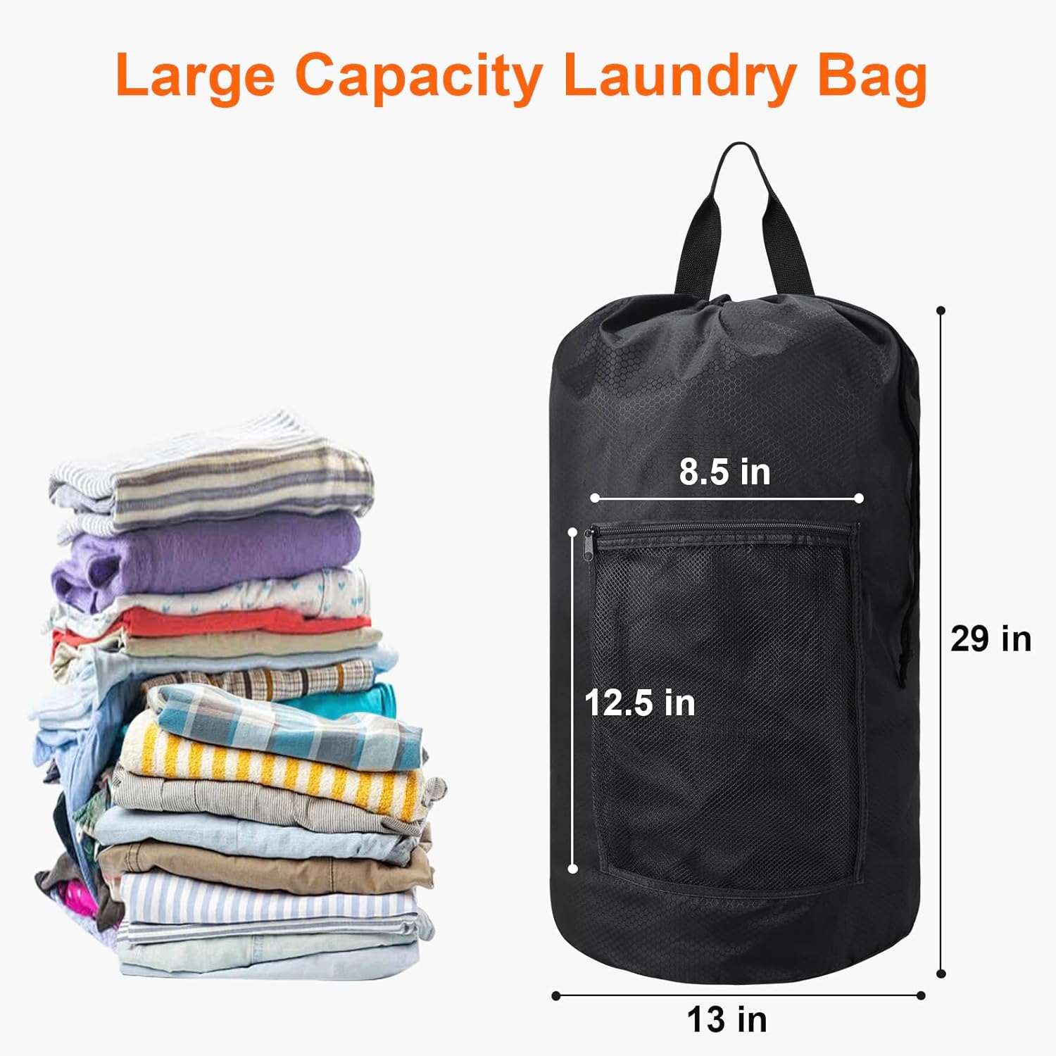 Femuar Laundry Bag Backpack Durable Laundry Bag with Shoulder Straps and Mesh Pockets Portable Laundry Dirty Clothes Hamper Bag for College Dorm (Black) - NestledHome
