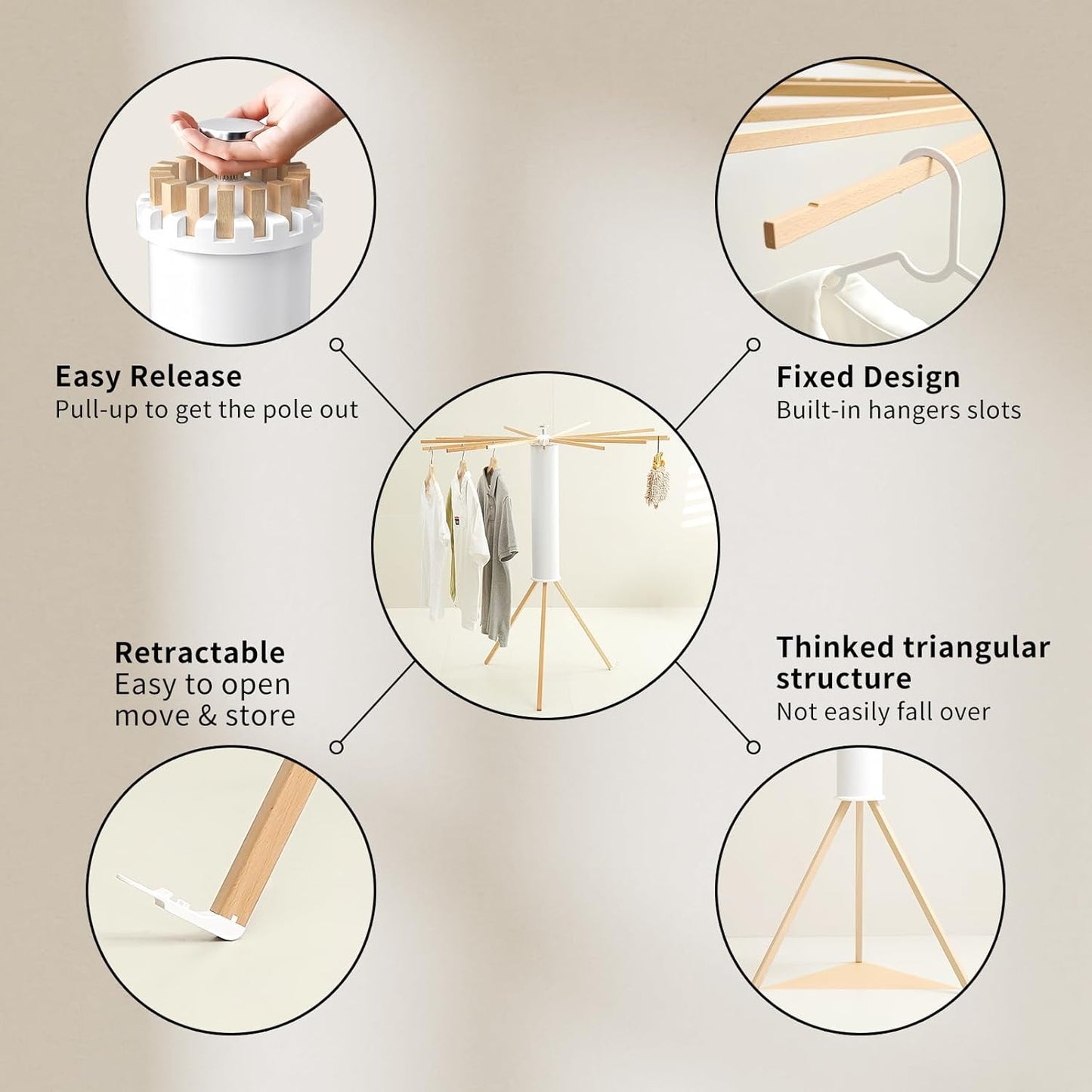 Clothes Drying Rack Tripod,Laundry Hanger Dryer Rack,Portable Drying Rack,Outdoor Clothes Rack-Drying Rack Clothing Laundry Bedroom Household Wooden-16rods - NestledHome