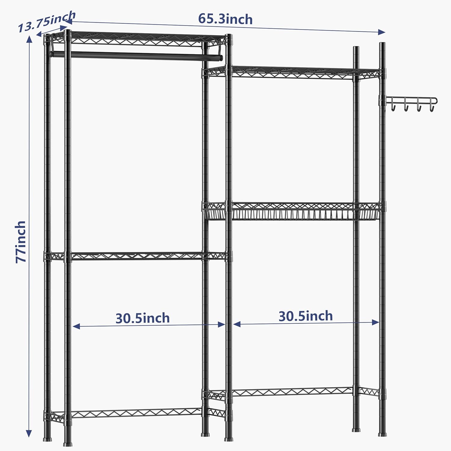 Over Washer and Dryer Shelves,Laundry Room Storage Organization Clothes Drying Rack,4 Tier Adjustable Height Wire Shelving with Wire Basket,Hanger Rod&Hook,Space Saving Shelf - NestledHome