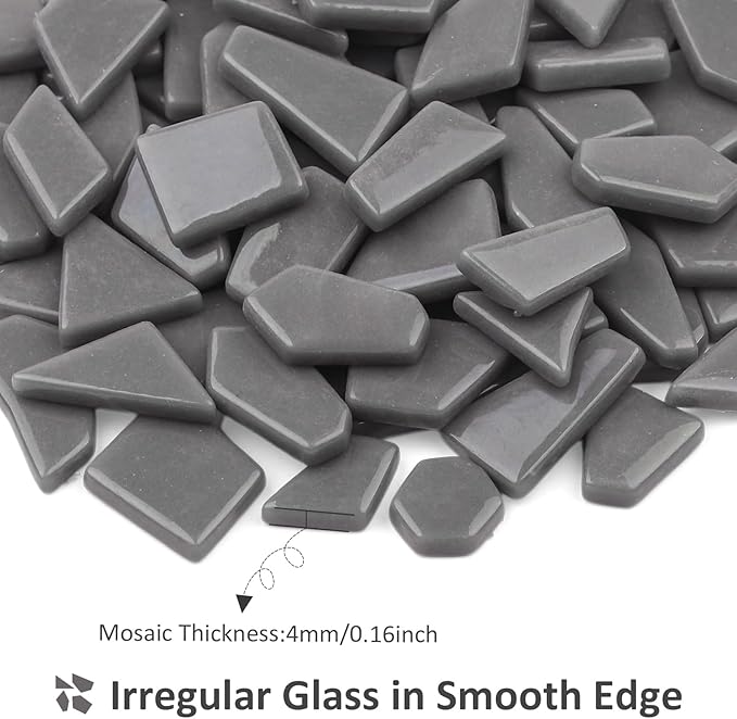 Youway Style Gray Glass Mosaic Tiles for Crafts Bulk,200g Broken Glass Pieces for Mosaic Art Crafts,Garden Mosaic Supplies