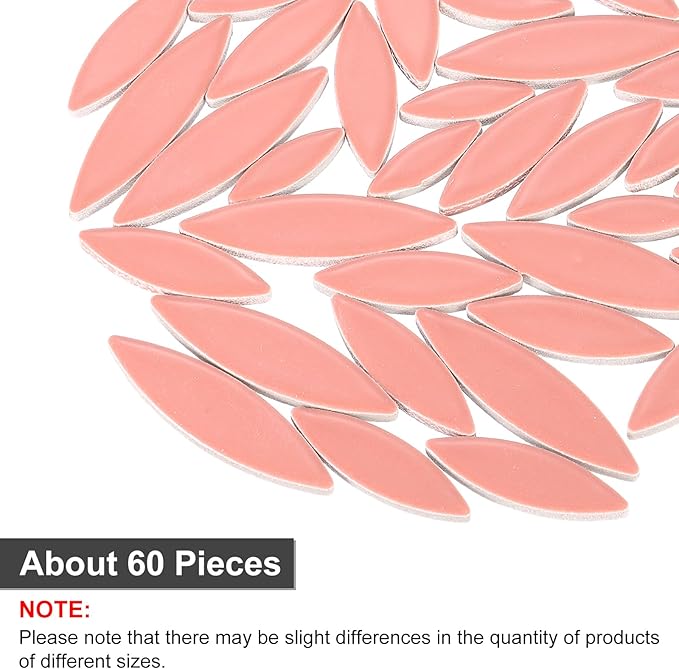 uxcell Ceramic Mosaic Tile, About 200g Teardrop Leaf Tile Mosaic Block for Handicrafts Artwork, Light Red