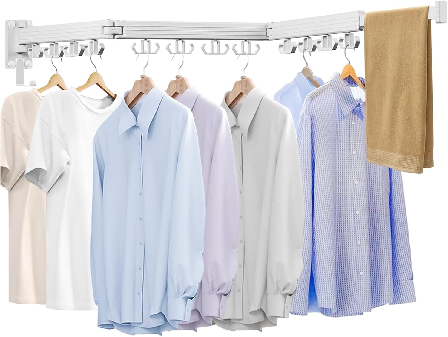 Wall Mounted Clothes Drying Rack, Laundry Drying Rack Wall Mount, 3-Fold Drying Rack Clothing, Foldable Clothes Drying Rack with 12 Dual Hooks Organization for Laundry Room Indoor - White - NestledHome