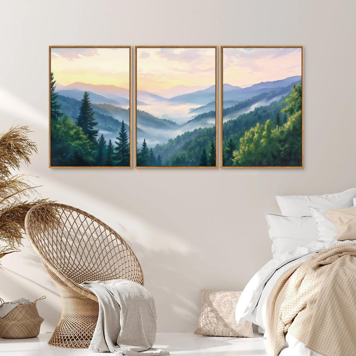 Boho Smoky Mountain Framed Canvas Wall Art Set