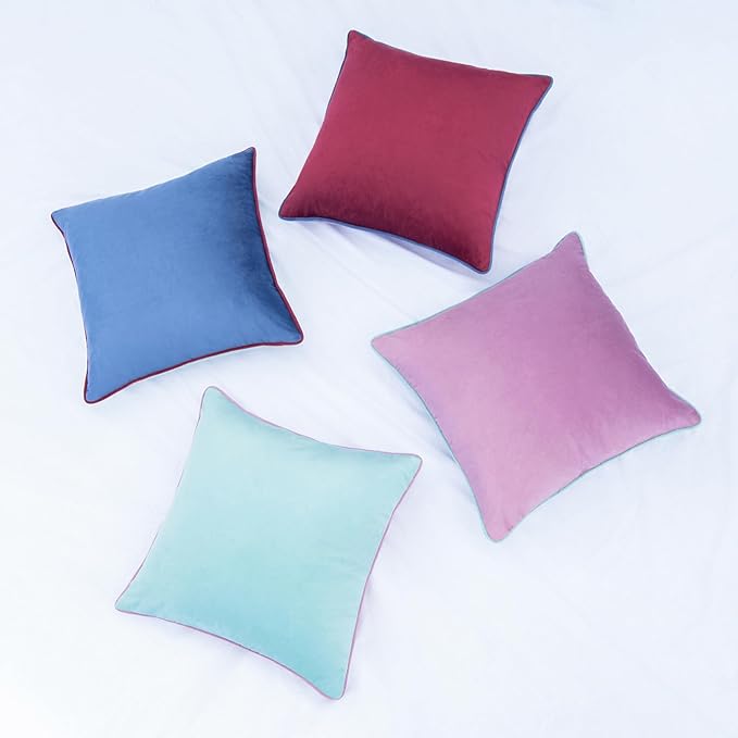 MONDAY MOOSE Decorative Throw Pillow Covers Cushion Cases, Set of 4 Soft Velvet Modern Double-Sided Designs, Mix and Match for Home Decor, Pillow Inserts Not Included (18x18 inch, Purple/Blue)