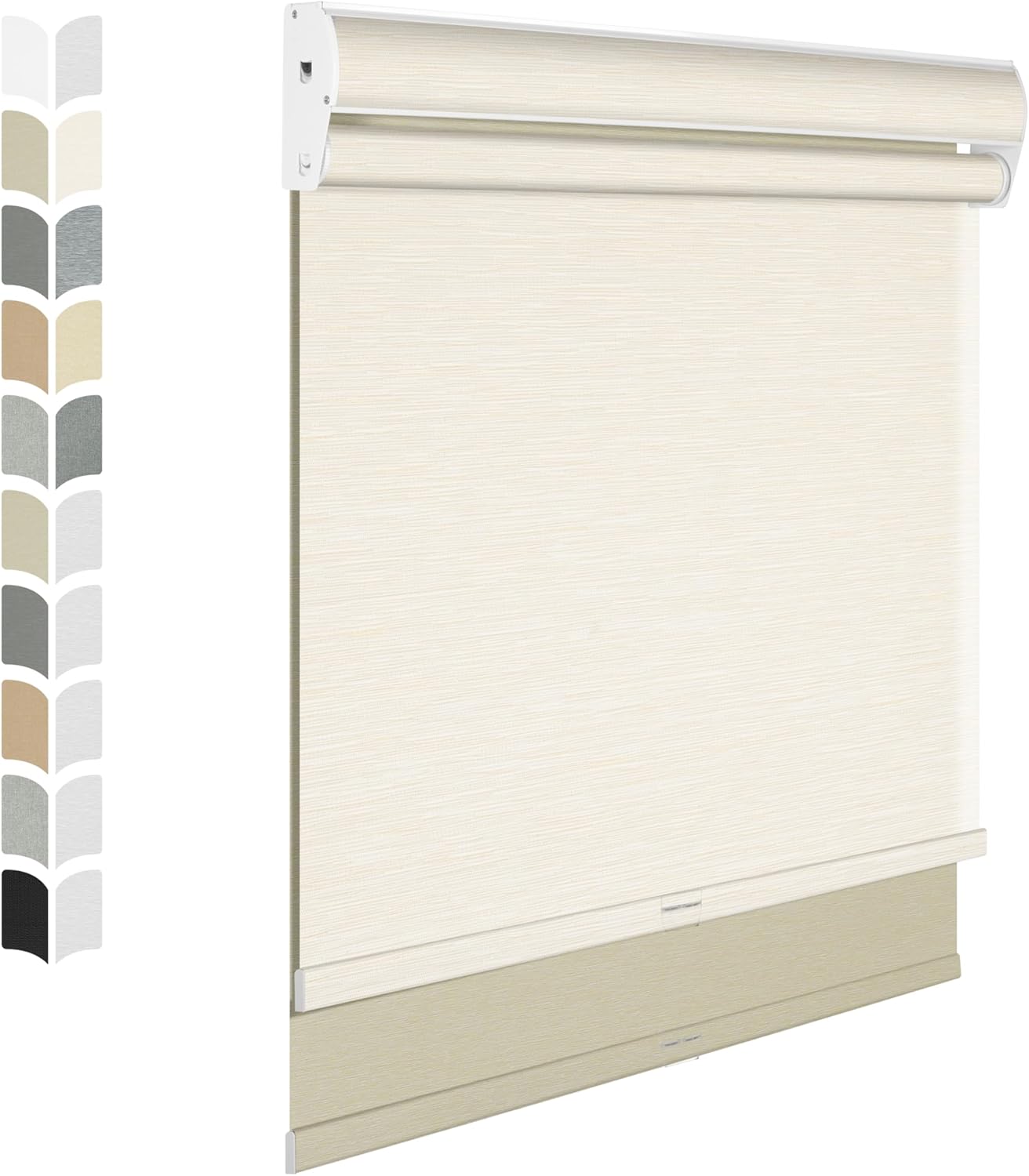 BERISSA Cordless Dual Roller Shades With Cassette Valance, Blackout and Light Filtering, Day and Night for Home Office Door - Striped Jacquard Beige, 52 W x 86" H