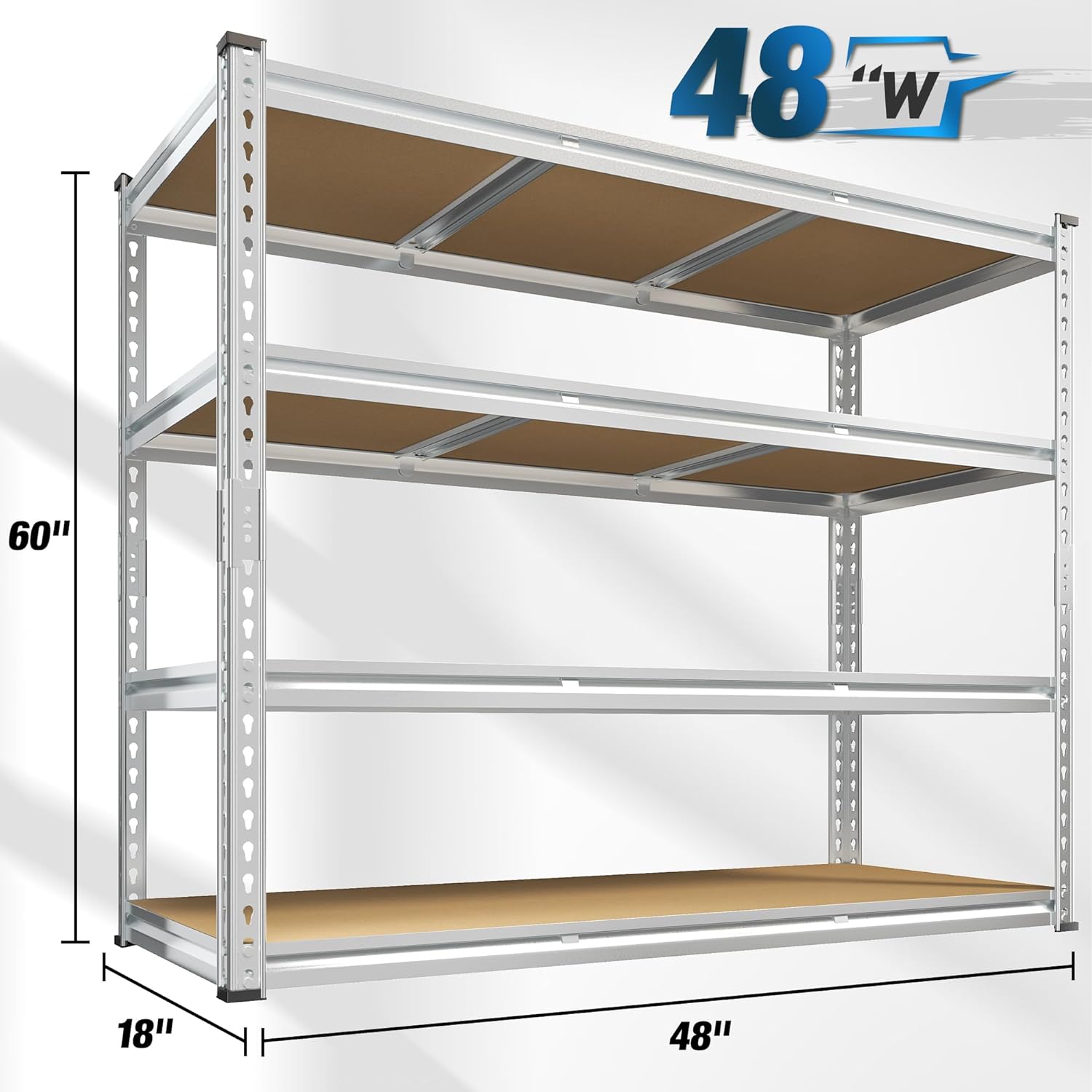 REIBII Garage Shelving, 4 Tier Storage Shelves Load 2000LBS, Adjustable Garage Shelving Heavy Duty, Metal Shelves Unit for Basement, Warehouse, 48" W x 60" H x 18" D, Galvanized - NestledHome