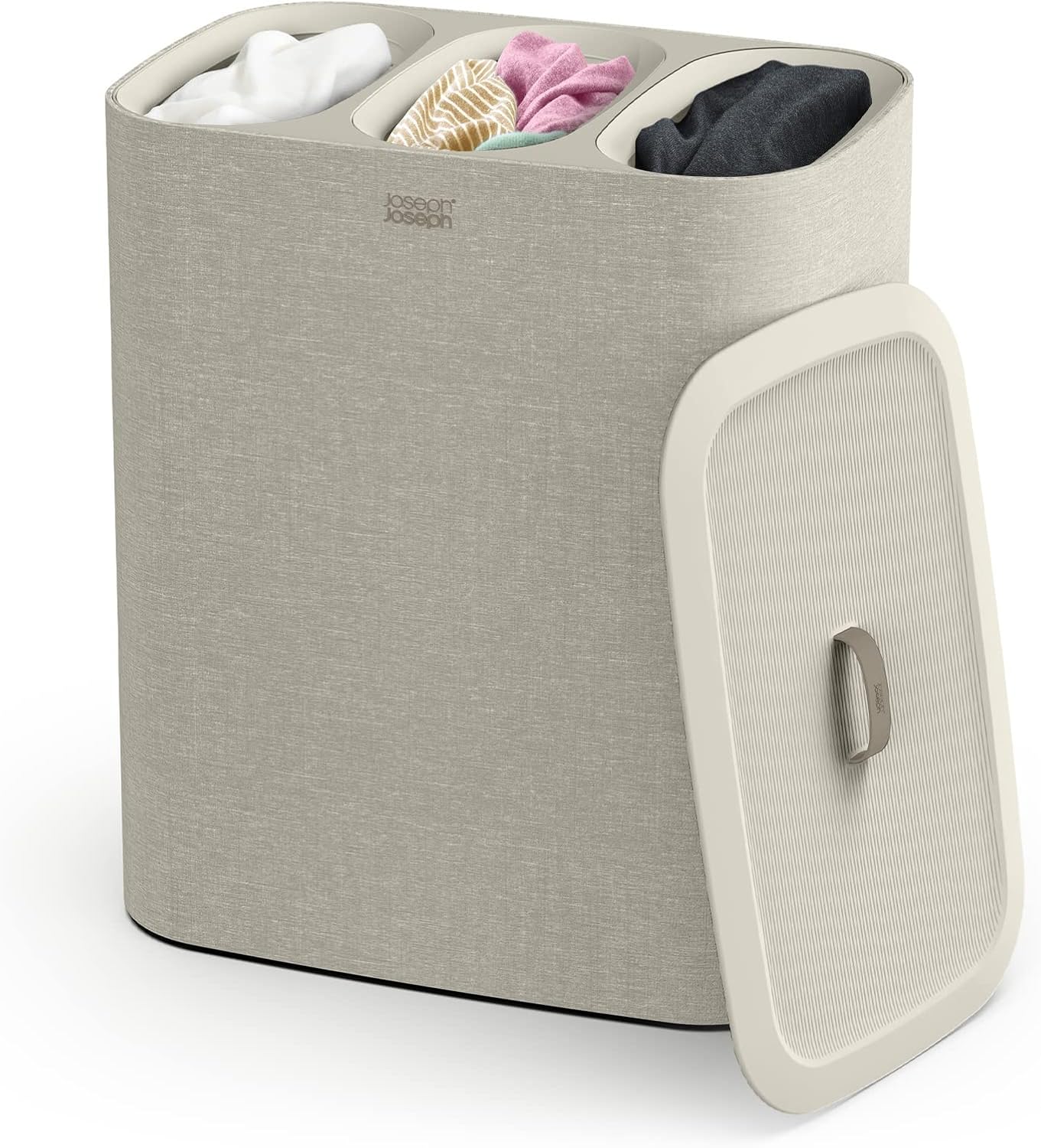Joseph Joseph Tota Trio 90 liter/23.8 gallon Laundry Hamper Separation Basket with lid, 3 Removable Washing Bags with Handles- Ecru - NestledHome