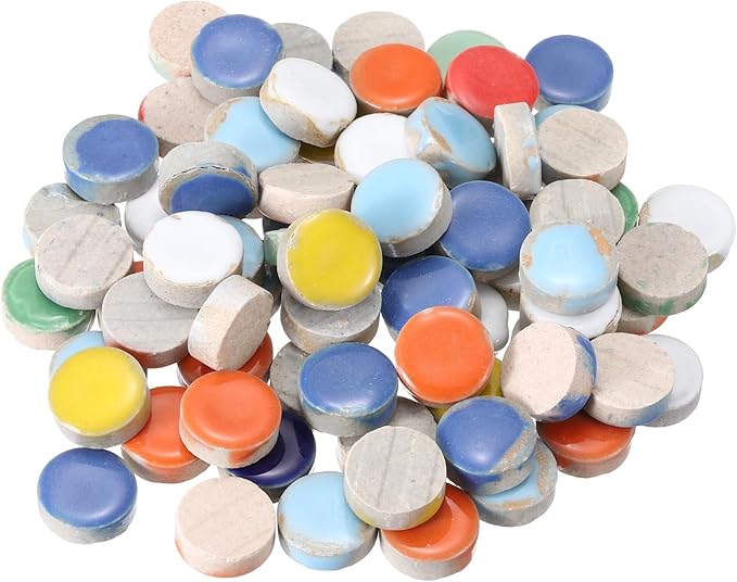 MECCANIXITY 200g Ceramic Mosaic Tiles for Crafts Bulk, Round Mixed Colors Ceramic Tiles for Mosaic Kits Garden Stepping Stone Cup Mat