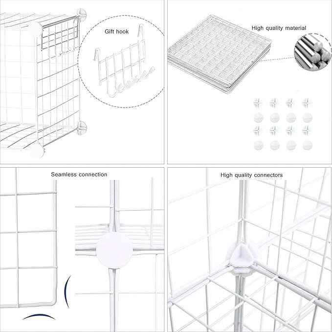 C&AHOME Wire Cube Storage, 8-Cube Organizer Metal C Grids Storage, Storage Bins Shelving, Modular Shelves, DIY Closet Cabinet Ideal for Living Room, Home, Office 24.8" L x 12.4" W x 48.4" H White