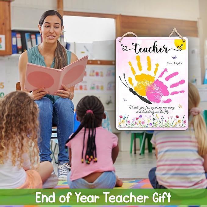 DIY Butterfly Handprints Craft Sign Gift for Daycare PreK Preschool Kindergarten Teacher, Butterfly Craft Teacher Appreciation Keepsake, End of Year Gifts from Students, Thank You For Opening My Wings