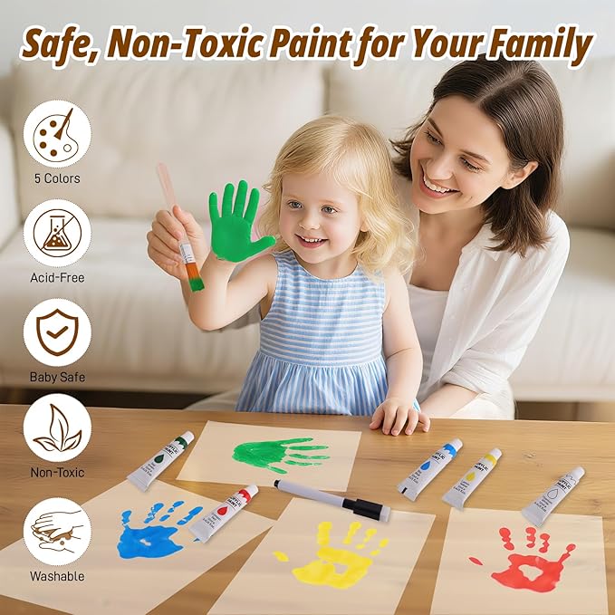 Sortnic Family Handprint Kit with Light, 5 Non-Toxic Paints, Hand Prints Ornament Keepsake Frame for 4, DIY Craft Gift for New Parents & Mom & Baby, Grandparents, Mother's Day, Father's Day