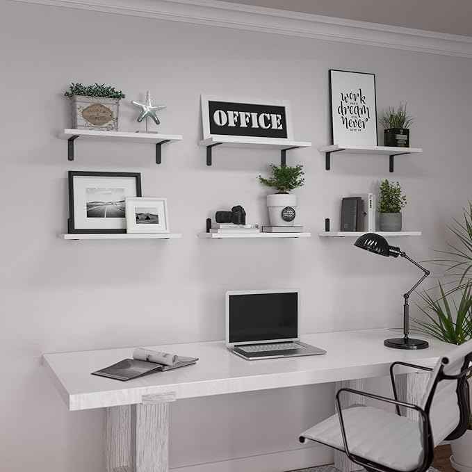 WOPITUES White Floating Shelves Set of 6,Wood for Bedroom,Modern Wall Decor,Bathroom Storage,Book Living Room[Upgraded]-White (HM011A)