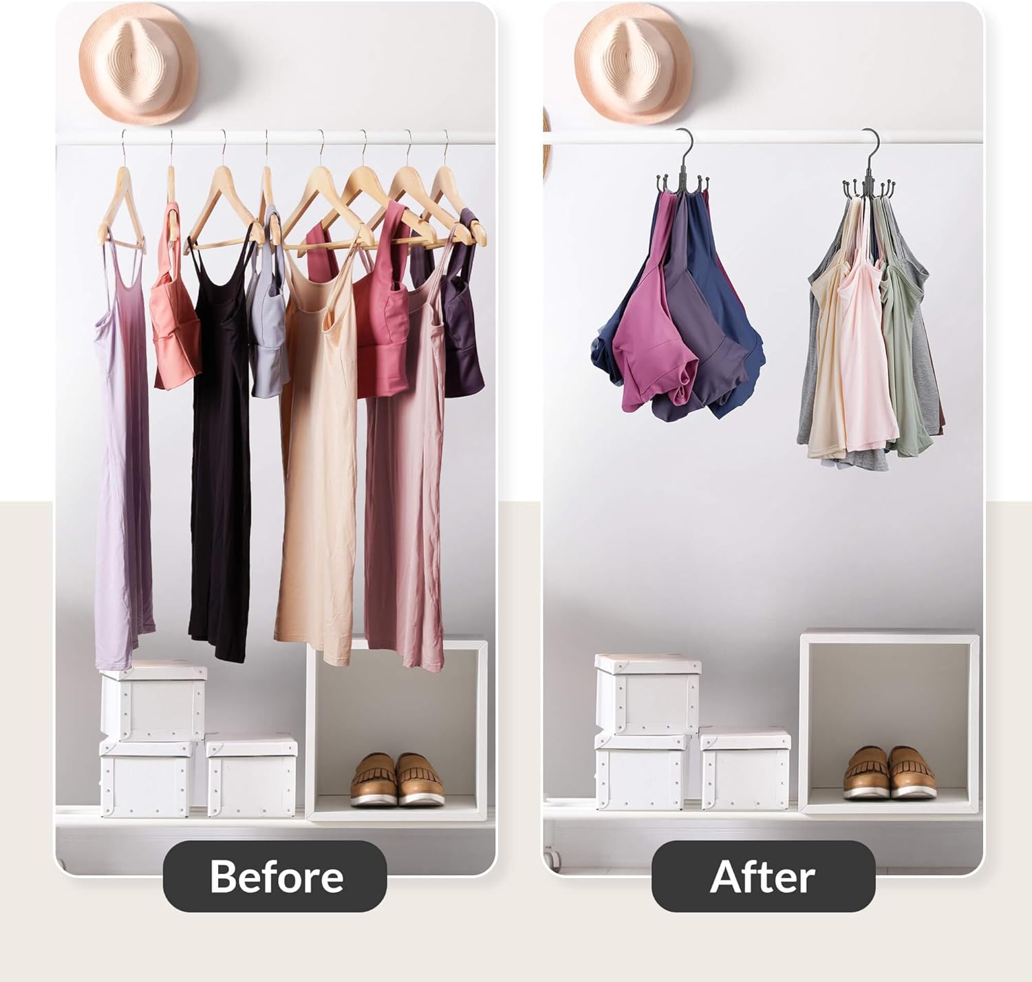 ZEDODIER Tank Top Hanger, Rotatable Bra Organzier for Closet, Max 24 Storage Capacity Sport Bra Holder, Metal Space Saving Closet Organizers and Storage, Black - NestledHome