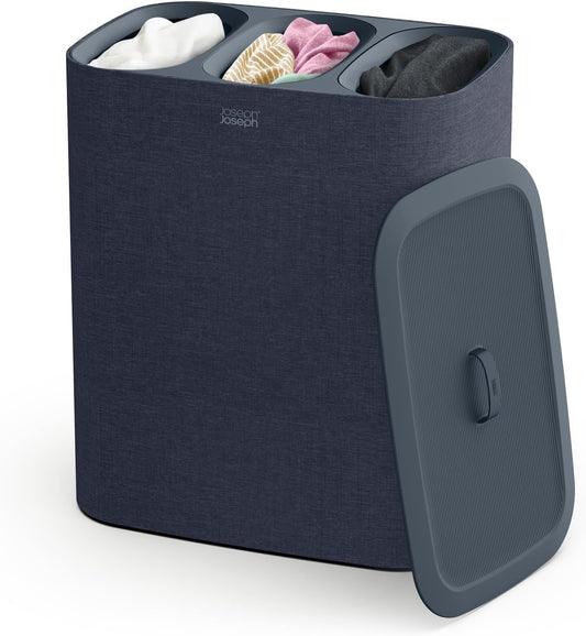 Joseph Joseph Tota Trio 90 liter/23.8 gallon Laundry Hamper Separation Basket with lid, 3 Removable Washing Bags with Handles- Black - NestledHome