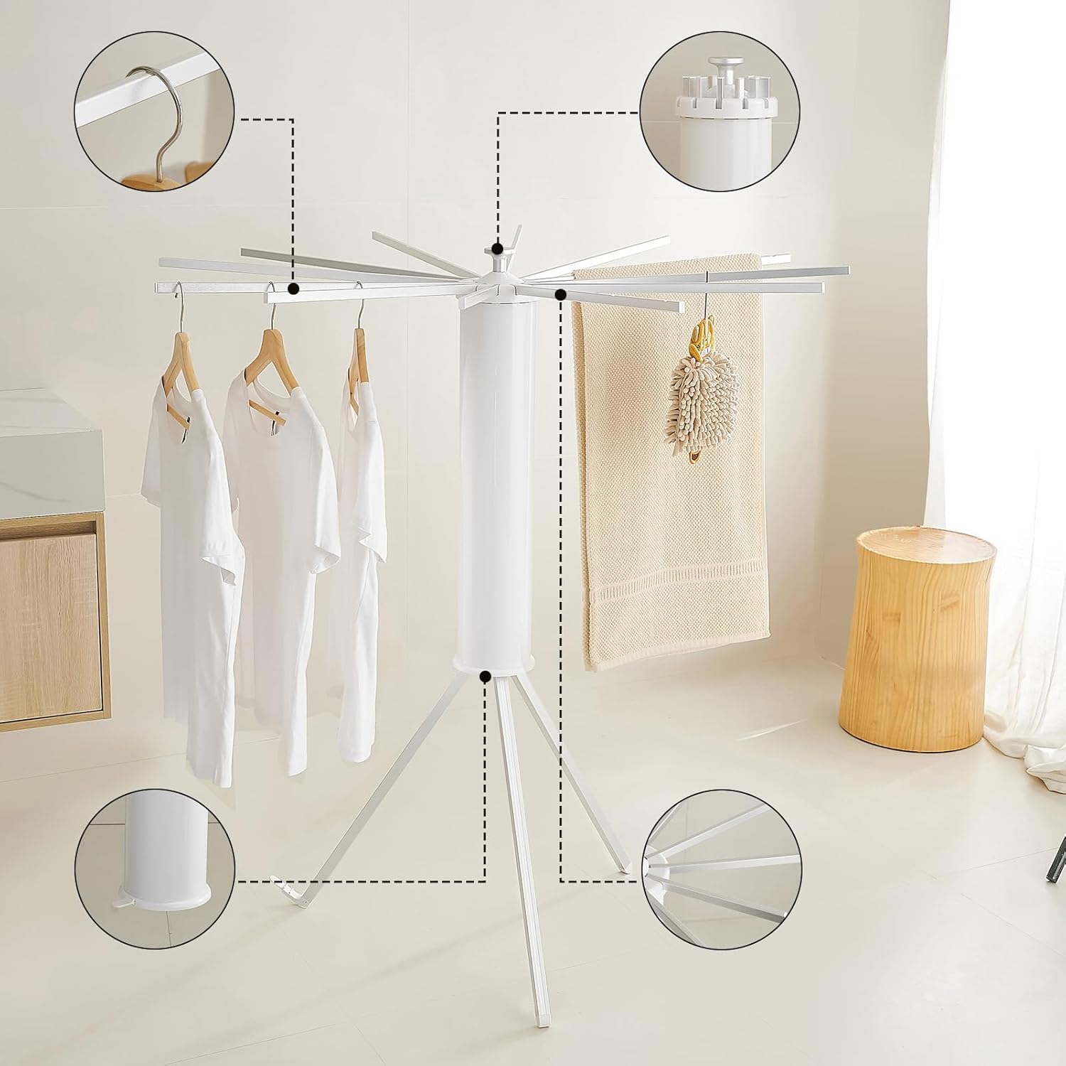 JOOM Tripod Clothes Drying Rack, Garment Rack Portable and Foldable Space Saving Laundry Drying Rack - Drying Rack Clothing Floor Folding Balcony Bedroom Household Aluminum - NestledHome
