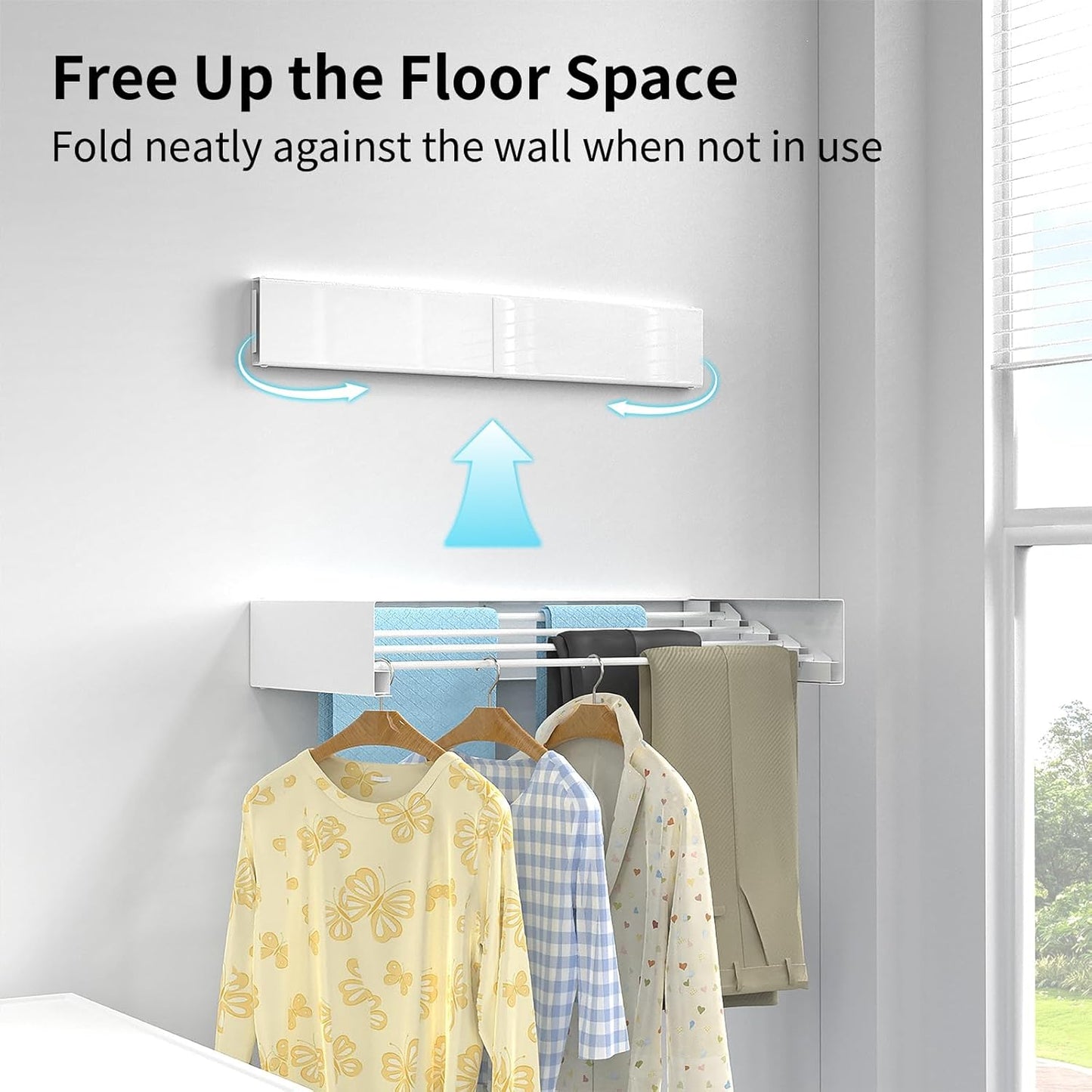 Wall Mounted Drying Rack for Laundry 23.6'', Folding Drying Rack Clothing Wall Mount with 4 Rods, Space Saving for Indoor Outdoor Bathroom Balcony (White, 23.6'') - NestledHome