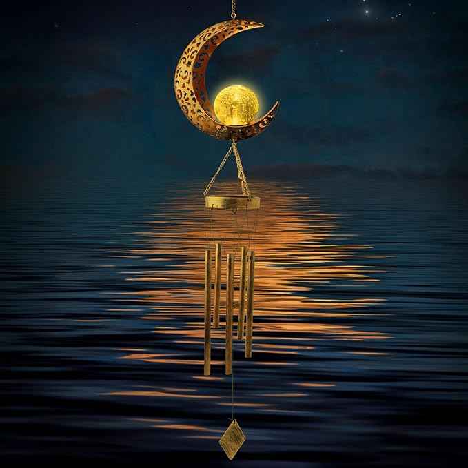 Moon Solar Lights Wind Chimes for Outside Gift for Women,Mom and Grandma Birthday Gifts Large Decor Windchimes Outdoors Gardening Gift for Outdoor Patio Yard Porch Solar Moon Night Lights