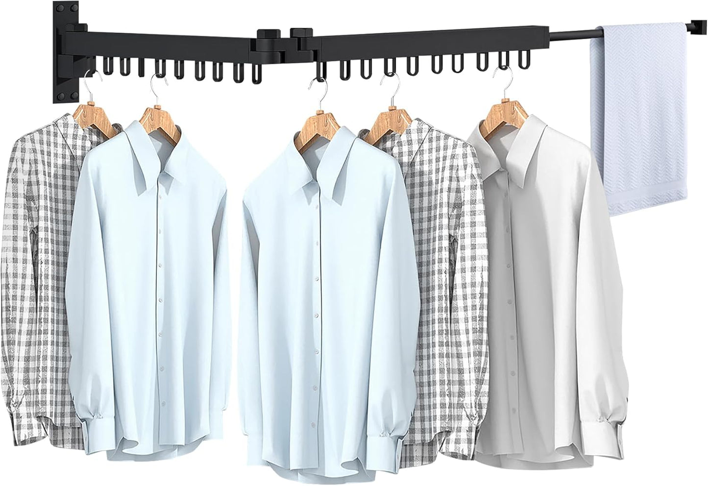Bakala Clothes Drying Rack Foldable, Laundry Drying Rack Clothing Wall Mounted, Clothing Racks for Hanging Clothes, Heavy-duty Space Saving Hanger,Retractable,Expandable,Collapsible, 64" (Hooks,Black) - NestledHome