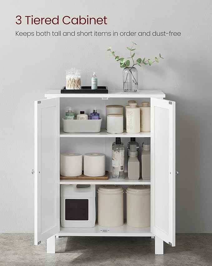 VASAGLE Floor Storage Cabinet, Freestanding Storage Unit with 2 Adjustable Shelves, for Bathroom Living Room Dining Kitchen, 11.8 x 23.6 x 31.5 Inches, Cloud White UBCB60WV1