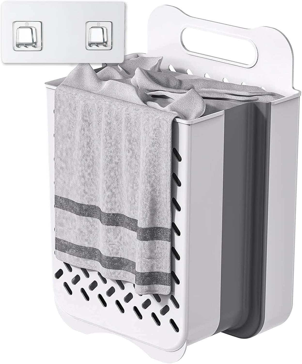 Plastic Foldable Laundry Basket with Handle, 42L Wall Mounted Laundry Hamper Freestanding Dirty Clothes Hamper, Collapsible Laundry Baskets Pop Up Hamper Storage Container for Snacks Dolls - NestledHome