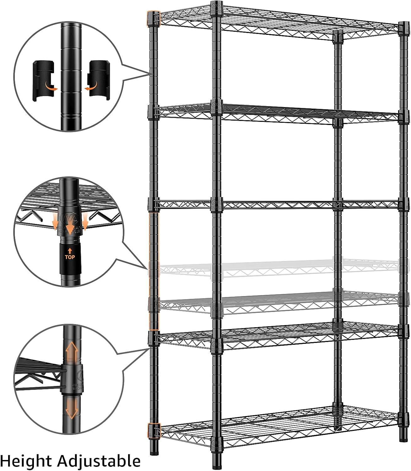 1250 lbs Storage Shelving Utility Shelving Unit 5-Tier Utility Shelving Unit Steel Organizer Wire Rack for Home,Kitchen,Office (13.7" D x 23.6" W x 62.4" H) - NestledHome