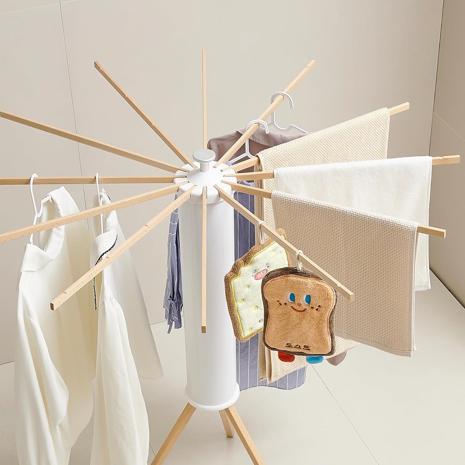 JOOM Tripod Clothes Drying Rack, Garment Rack Portable and Foldable Space Saving Laundry Drying Rack - Drying Rack Clothing 12 Rods Wooden - NestledHome