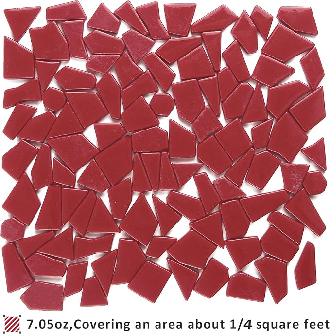 Youway Style Red Mosaic Tiles for Crafts Bulk,200g Broken Glass Tiles for DIY Holiday Mosaic Art Decor,Garden Mosaic Supplies Pieces
