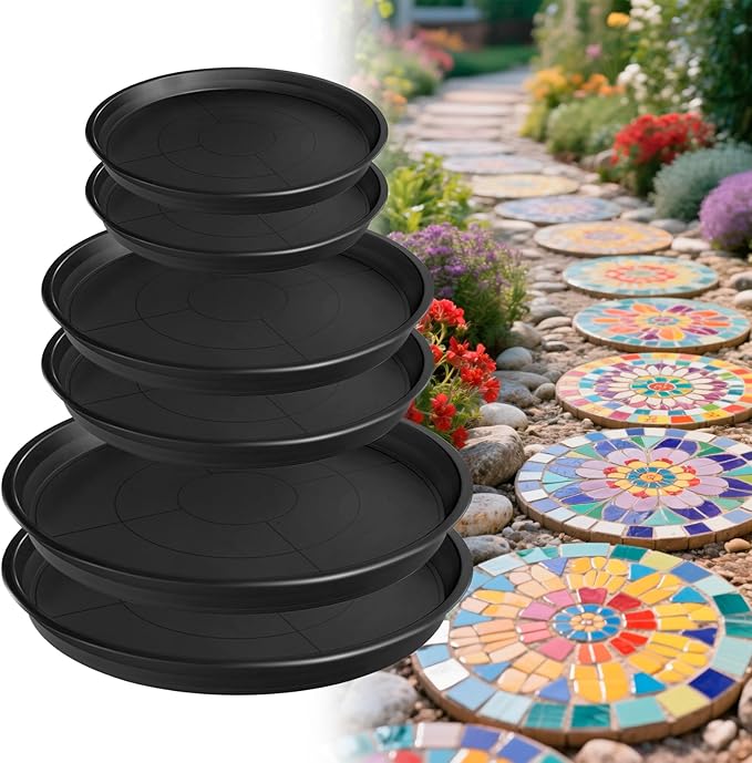 6 Pcs 3 Sizes Round DIY Concrete Stepping Stone Mold - 10.2" 11" 12.6" Reusable Concrete Stepping Stone Molds for Outdoor Garden Walkway Decor, Plastic Concrete Molds for Memorial Gifts