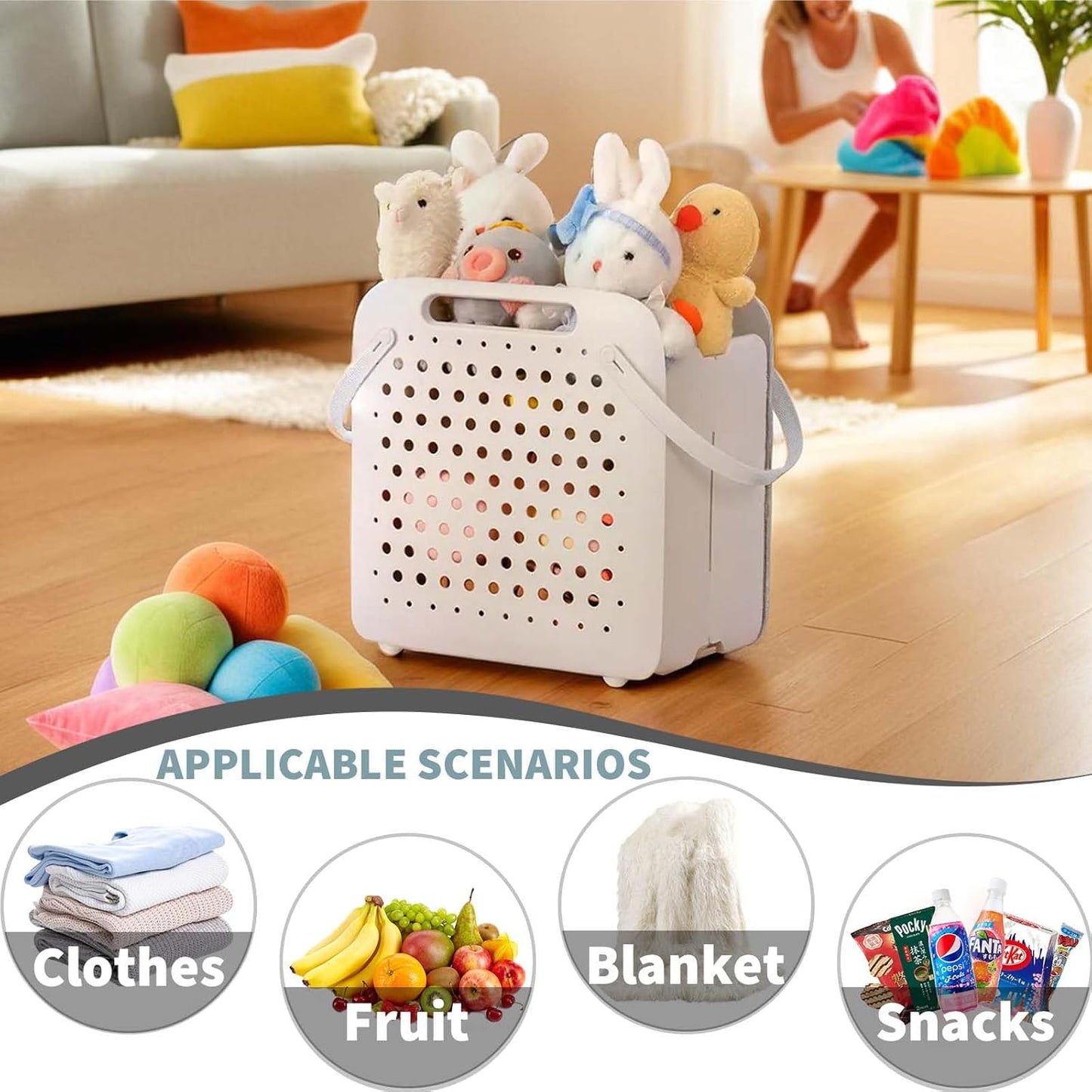 45L Foldable Laundry Basket, Plastic Collapsible Laundry Baskets with Handles, 12 Gallons Dirty Clothes Hamper for Dorm Laundry Room Organization, Freestanding Wall Hanging Laundry Hamper - NestledHome