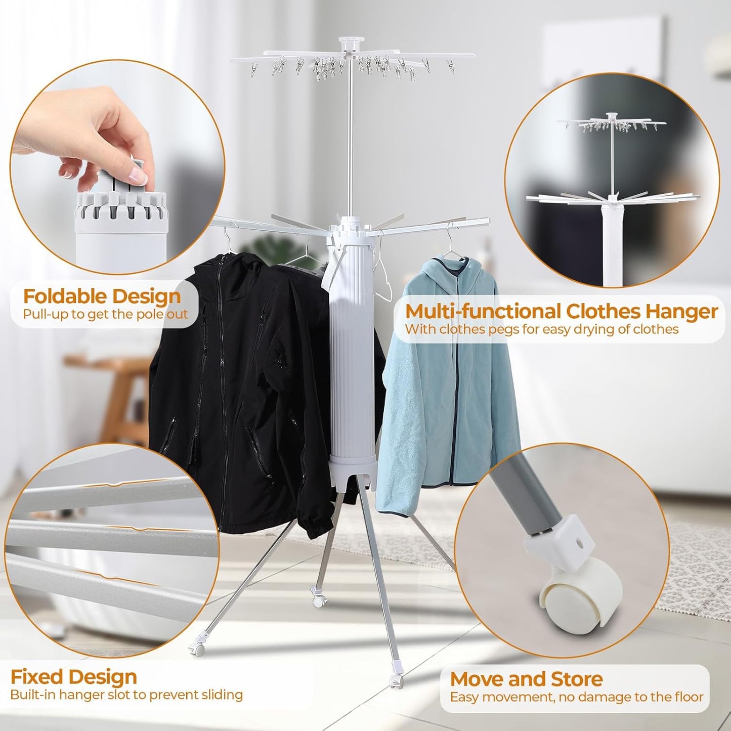 4-Legged Clothes Drying Rack Foldable,2 Tier Portable and Collapsible Space Saving Laundry Drying Rack with 4 Pulleys,Aluminum Dry Rack for Clothes - NestledHome