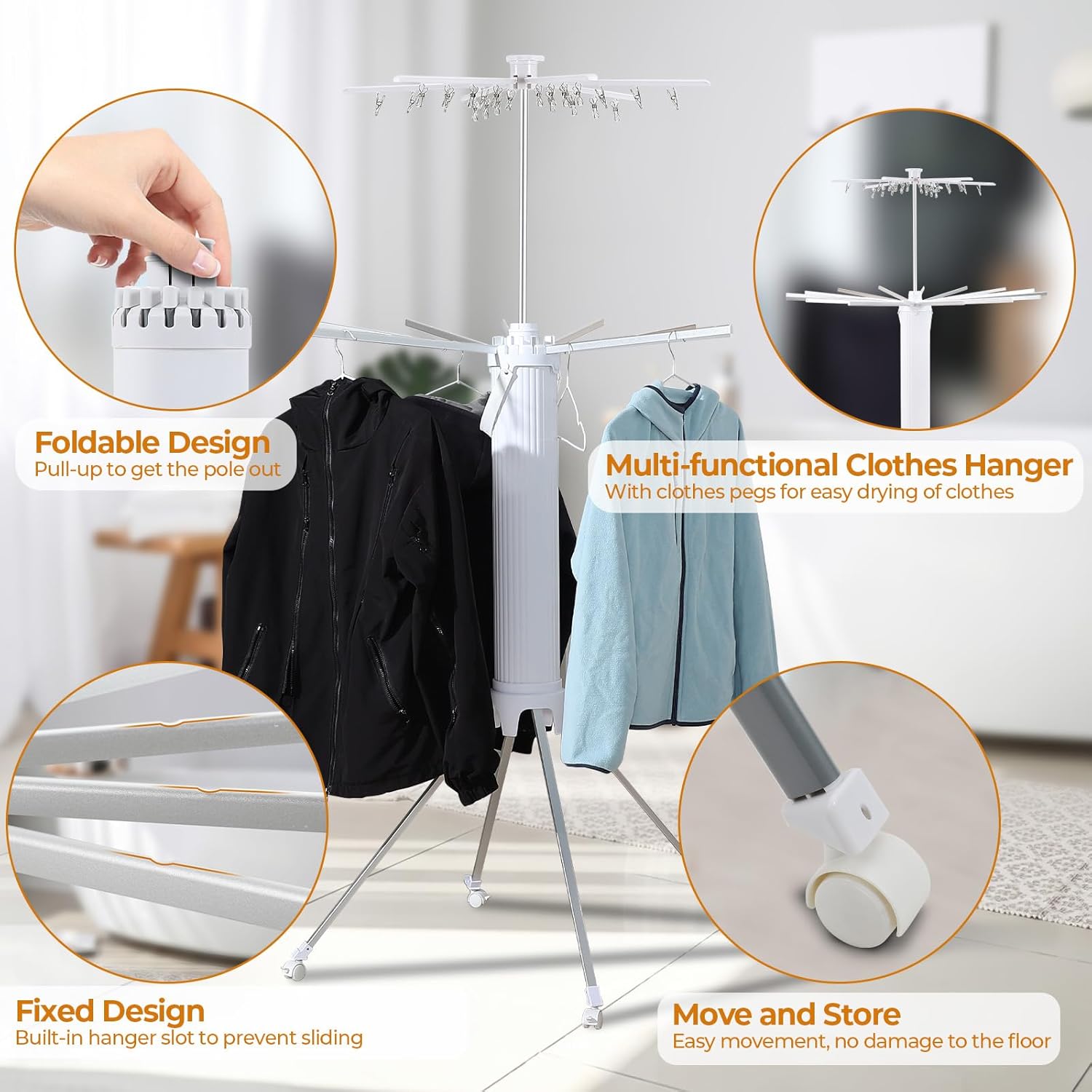 4-Legged Clothes Drying Rack Foldable,2 Tier Portable and Collapsible Space Saving Laundry Drying Rack with 4 Pulleys,Aluminum Dry Rack for Clothes - NestledHome
