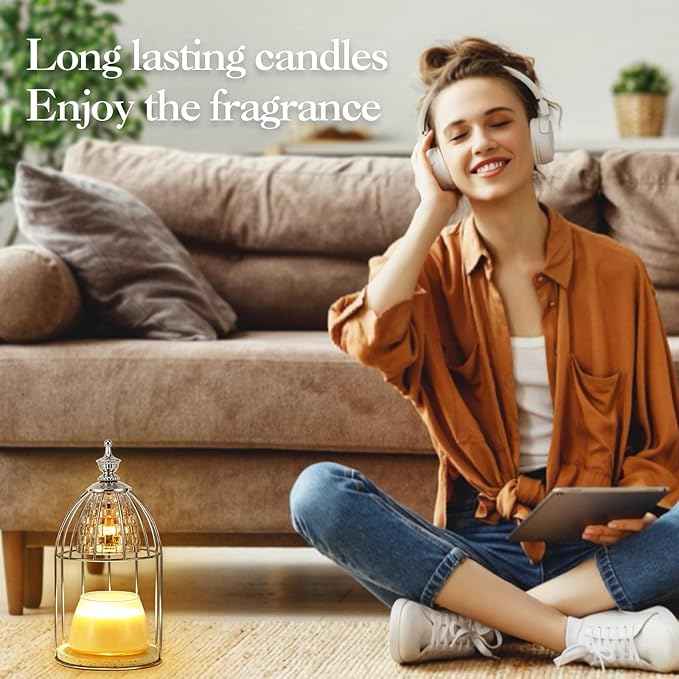 Candle Warmer lamp，Wax Warmer for Scented Wax with dimmable Switch，Heating Aromatherapy Candle Without Flame and Smoke，Gentle Light for Home Decor (Silver)