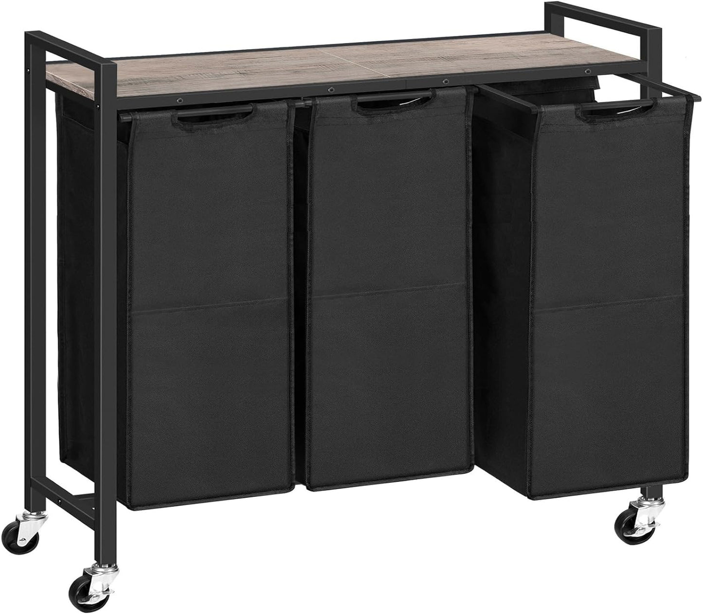 HOOBRO Laundry Sorter 3 Section, Laundry Hamper with Wheels, 3 × 11.5 Gal (43.4L), Rolling Laundry Basket, Pull-Out and Removable Oxford Fabric Bags, Greige and Black BG76XY01 - NestledHome