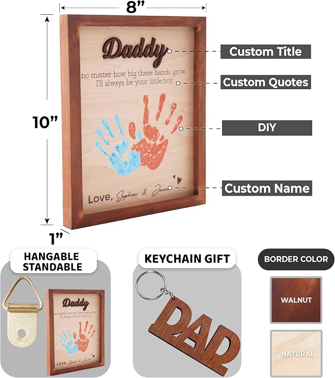 Best Dad Ever Hands Down Sign Handprint Frame with Paint DIY Gift for Father's Day Personalized Engraved Family Names Gifts From Daughter, Son, Kids Keepsake Birthday Gift for Dad, Stepdad, Grandpa