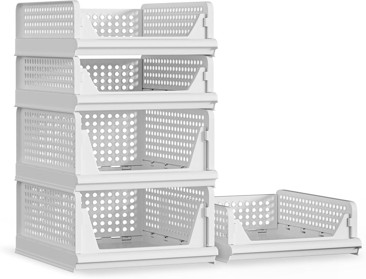 5 Pack Stackable Plastic Storage Basket Closet Organizer Bin Foldable Clothes Organizer Storage Drawer Shelf Container for Living room Bathroom Kitchen Office (2L+3S) - NestledHome