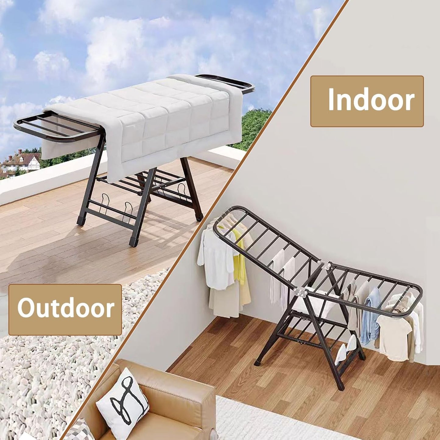 Mimiblack Heavy Duty Clothes Drying Rack Foldable with Wheels, 71'' Extra-Thick Metal Laundry Dryer Stand, 27 Rods Free-Standing for Indoor/Outdoor Windproof Use - Large Size - NestledHome