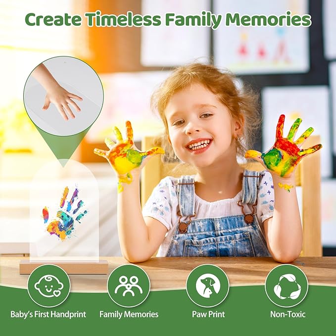 Family Handprint Kit with Light, DIY Baby Hand and Footprint Handmade Keepsake Kit, Family Gifts with 5 Non-Toxic Baby-Safe Paint, Ideas Gift for New Parents, Grandparents, Father's Day, Mother's Day