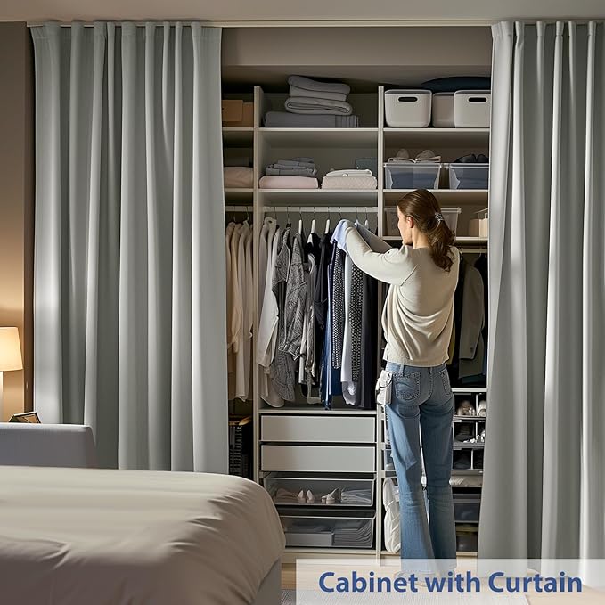 Room Divider Ceiling Mounted Curtains Track Sets Extra Wide Blackout Curtain Flexible Tracks for Bedroom Privacy Partition Separator, 1 Panel Light Grey Drape and White Rail, W8.3 x H9ft