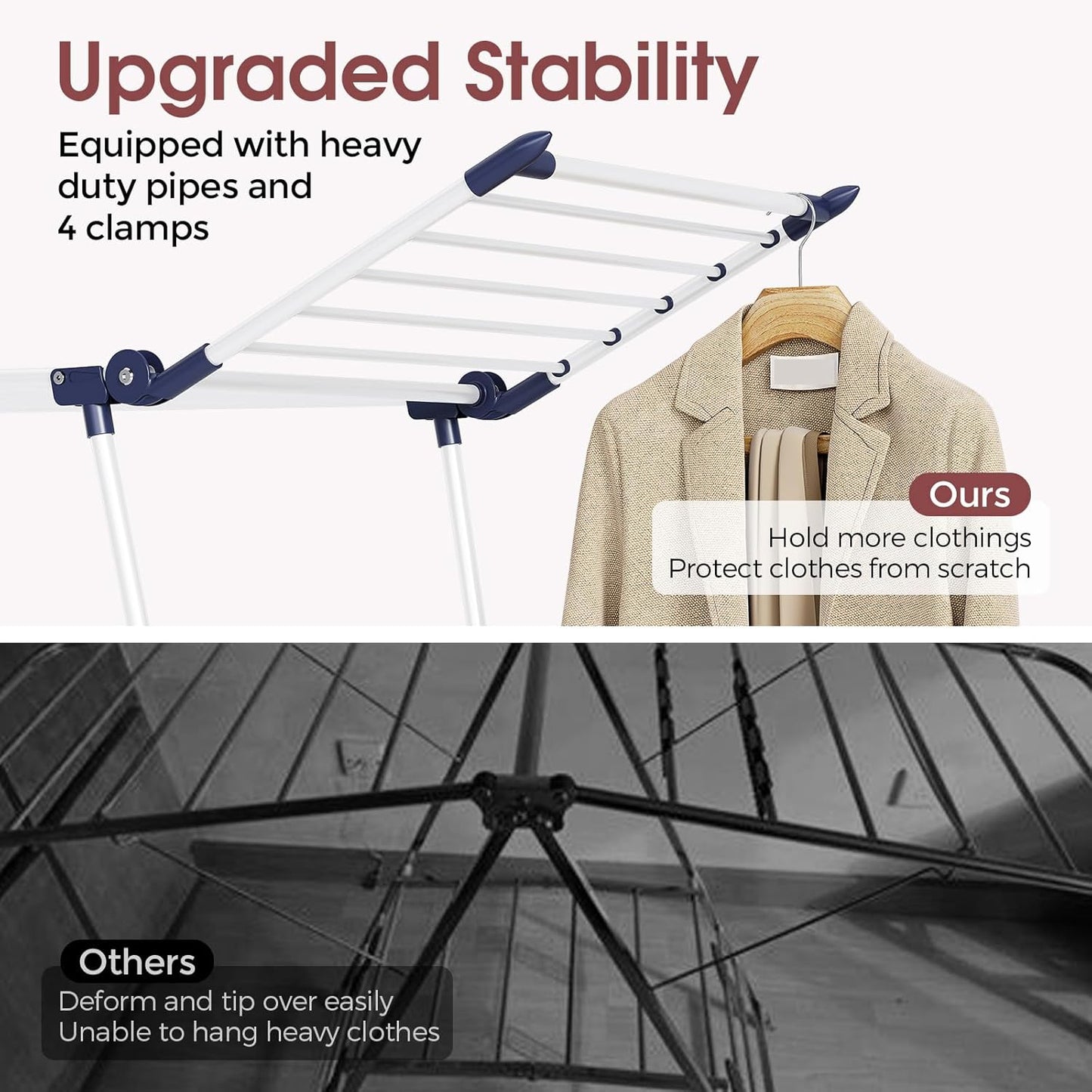 APEXCHASER Clothes Drying Rack Foldable, Large Drying Rack Clothing, Winged Laundry Rack Folding Indoor Outdoor, Metal Clothes Airer for Bedding Towel Sweater Heavy Duty, 68.9" X 22" X 39.3", White - NestledHome
