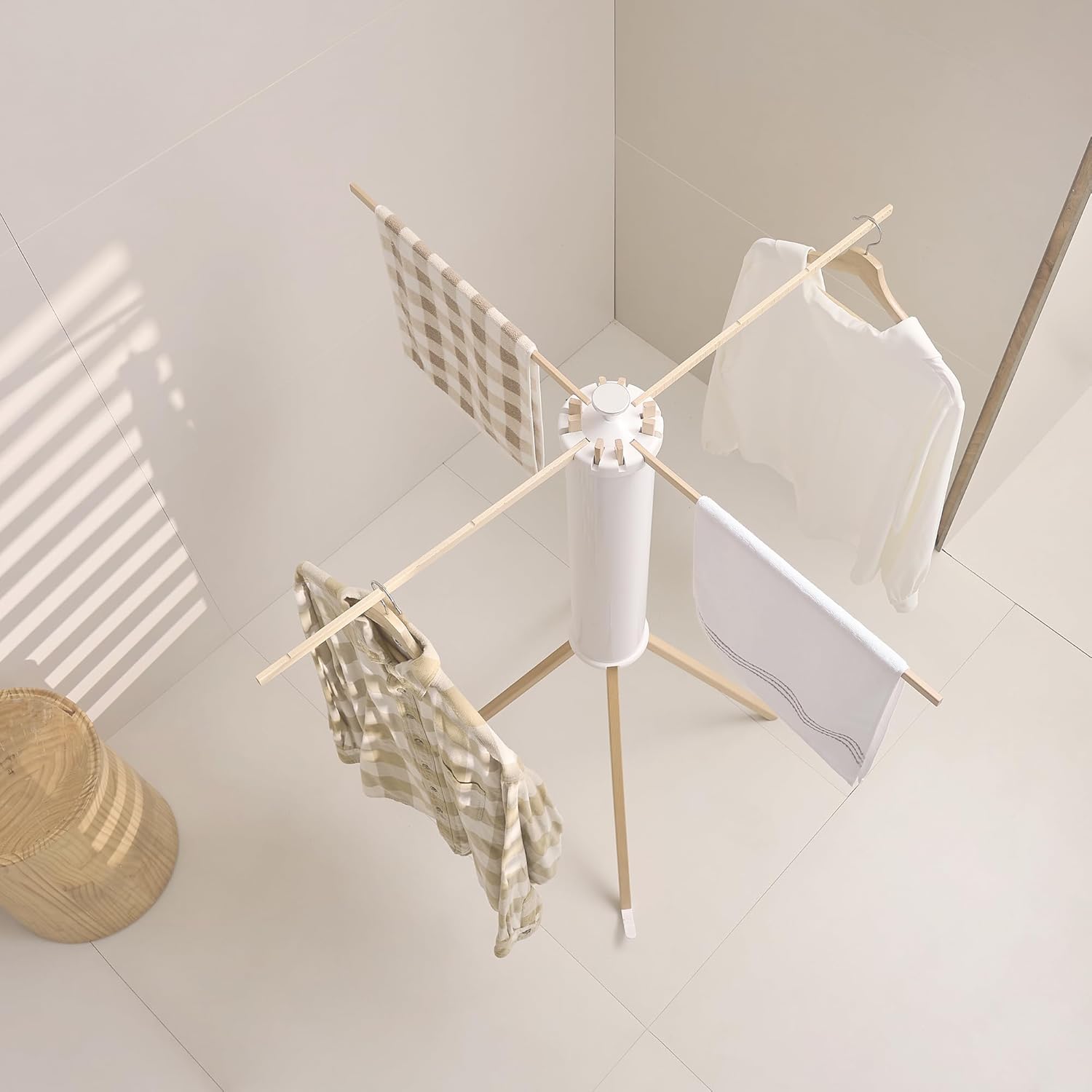 JOOM Four Legs Clothes Drying Rack, Garment Rack Portable and Foldable Space Saving Laundry Drying Rack - Drying Rack Floor Folding Balcony Bedroom Solid Invisible Household - NestledHome