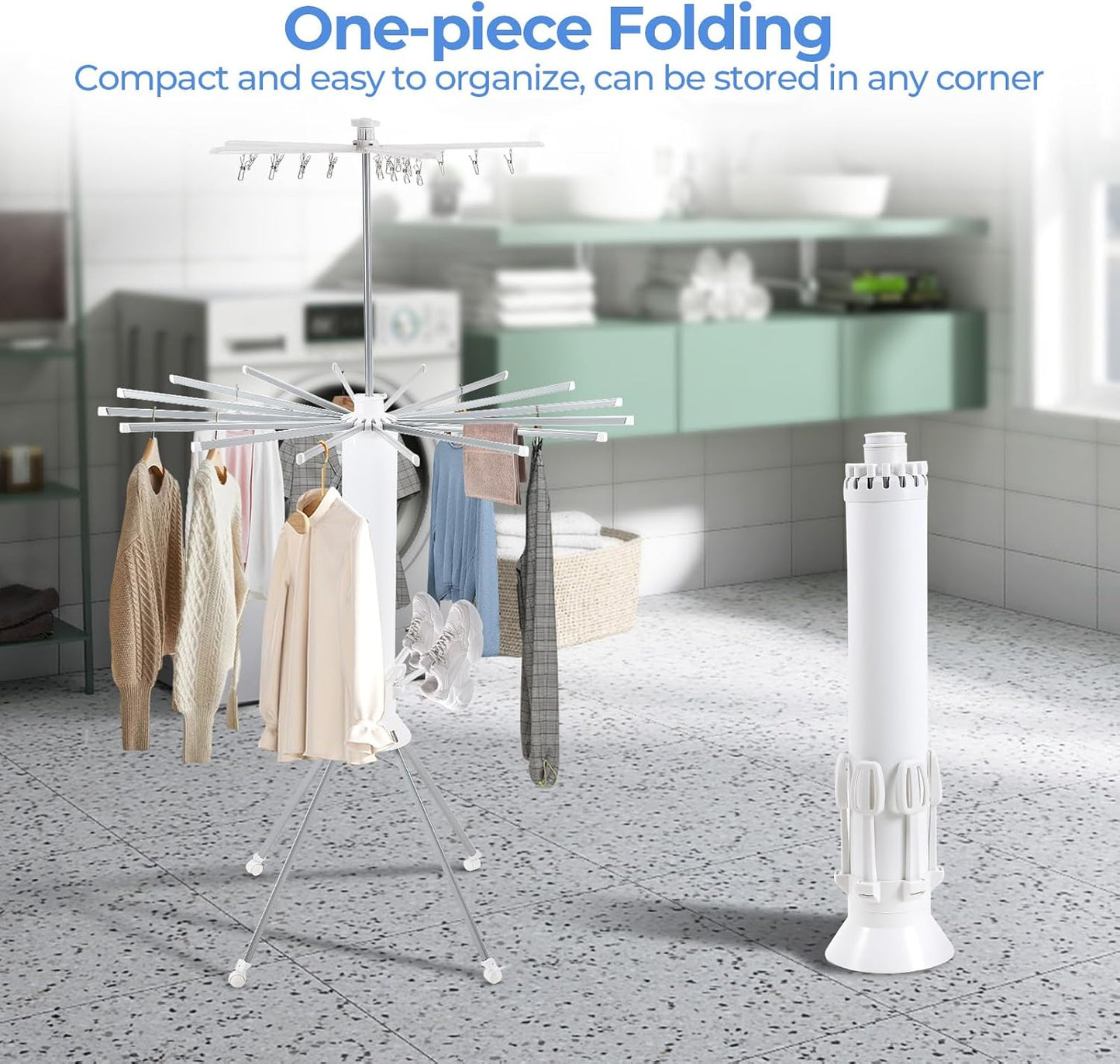 3 Tier Portable Clothes Drying Rackwith 4 Pulleys,Indoor and Outdoor Collapsible Rack Clothing with Shoe Drying Rack for Space Saving - NestledHome