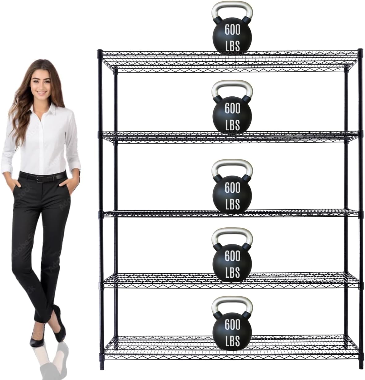 60"x24"x72" PRIME HEAVY DUTY Black 5-Tier Wire Shelving NSF 3000 LBS MAX Capacity Storage Rack for Commercial, School, Home, Garage, Warehouse, Industrial, and Hospital Uses (with Wheels) - NestledHome