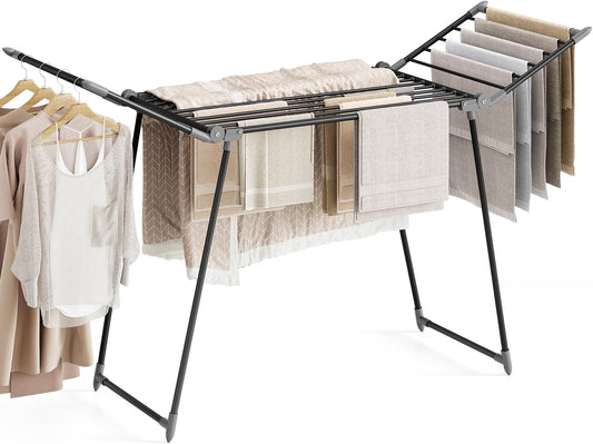 APEXCHASER Clothes Drying Rack Foldable, Large Drying Rack Clothing, Winged Laundry Rack Folding Indoor Outdoor, Metal Clothes Airer for Bedding Towel Sweater Heavy Duty, 68.9" X 23.6" X 41.3", Black - NestledHome