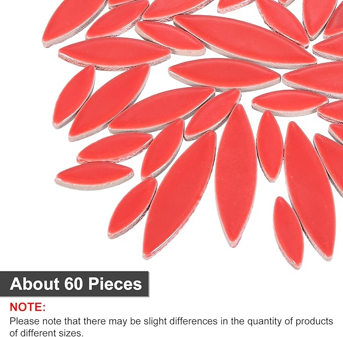 uxcell Ceramic Mosaic Tile, About 200g Teardrop Leaf Tile Mosaic Block for Handicrafts Artwork, True Red