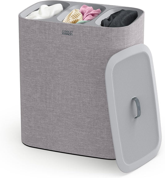 Joseph Joseph Tota Trio 90 liter/23.8 gallon Laundry Hamper Separation Basket with lid, 3 Removable Washing Bags with Handles- Gray - NestledHome