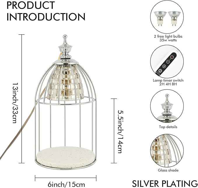 Candle Warmer lamp，Wax Warmer for Scented Wax with dimmable Switch，Heating Aromatherapy Candle Without Flame and Smoke，Gentle Light for Home Decor (Silver)