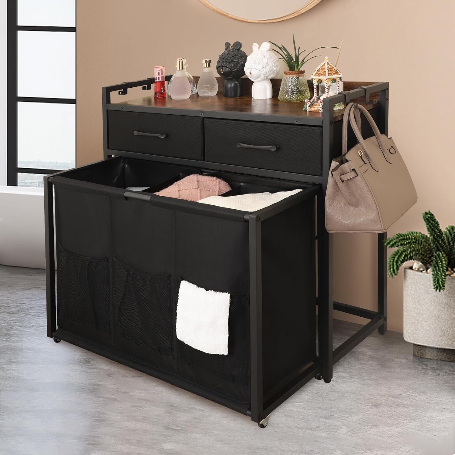 Rolling Laundry Sorter with wheels, Laundry Hamper 3 Section with shelf - 3 × 10.5 Gal (120L) Capacity, Laundry Basket with Drawers for Clothes-1 Storage Shelf, Laundry Organizer for Laundry Room - NestledHome