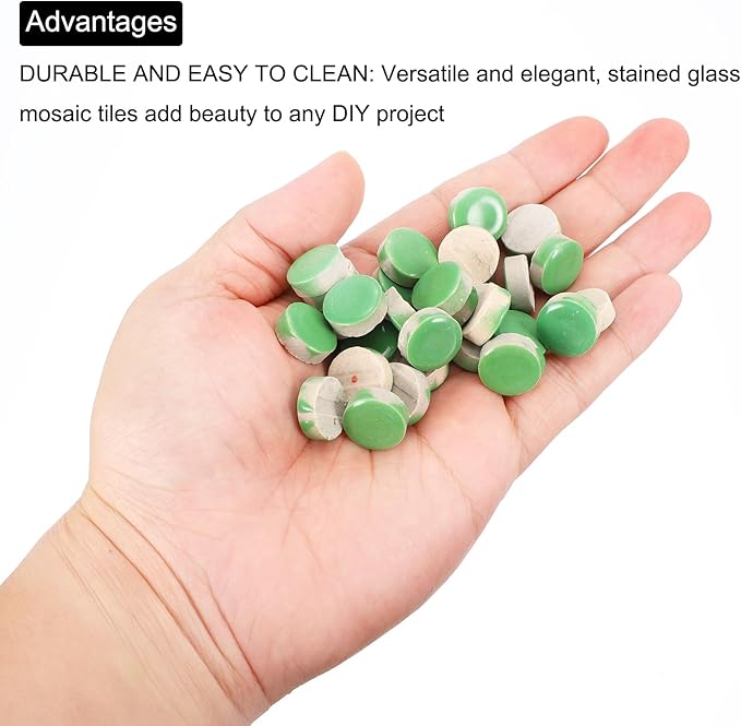 MECCANIXITY 200g Ceramic Mosaic Tiles for Crafts Bulk, Round Green Ceramic Tiles for Mosaic Kits Garden Stepping Stone Cup Mat