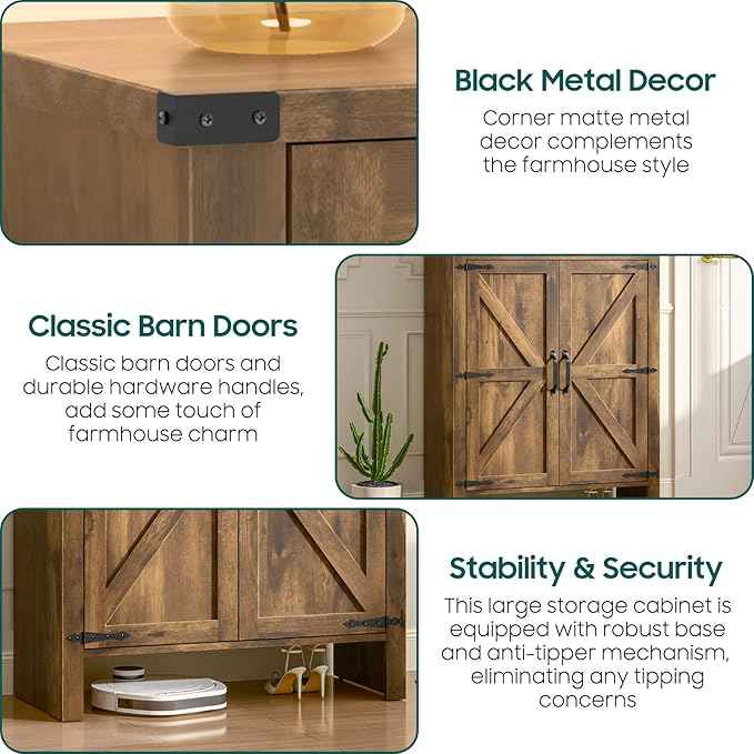 Shoe Storage Cabinet, 5-Tier Farmhouse Shoe Cabinet with Adjustable Shelves & Drawer, Wooden Shoes Rack Cabinets Storage Organizer with Doors for Entryway, Hallway, Closet, Living Room, Rustic Brown